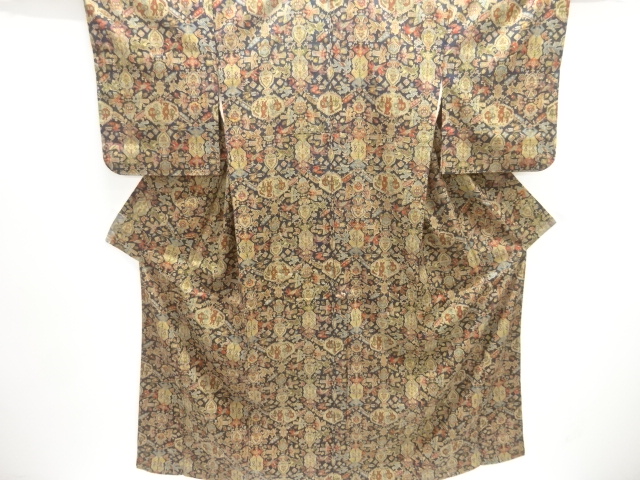 JAPANESE KIMONO / TSUMUGI / ABSTRACT ANIMAL & FLOWER SARASA